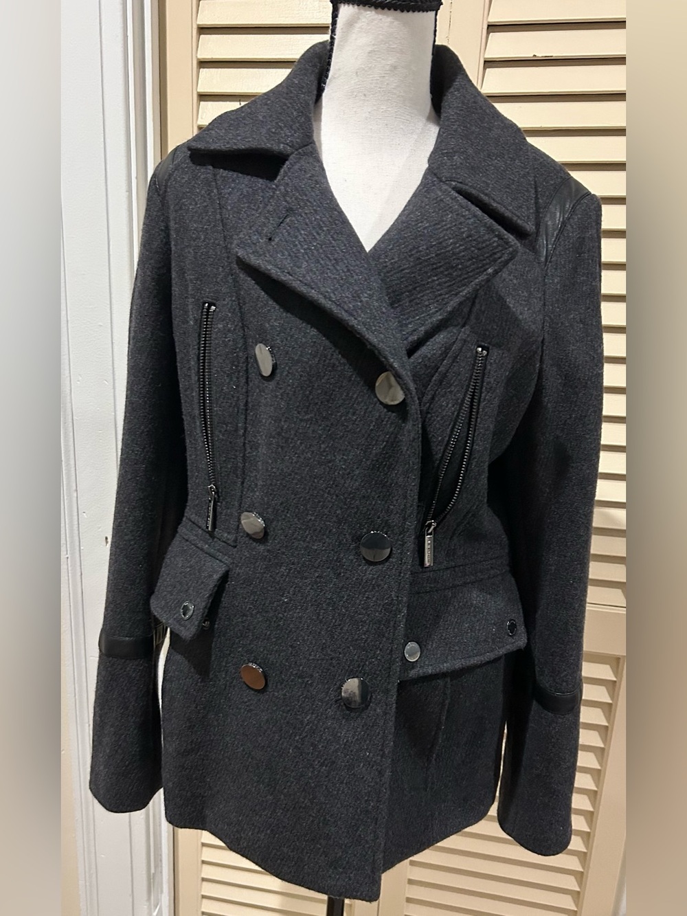 Michael Kors black Double-Breasted Wool Pea Coat